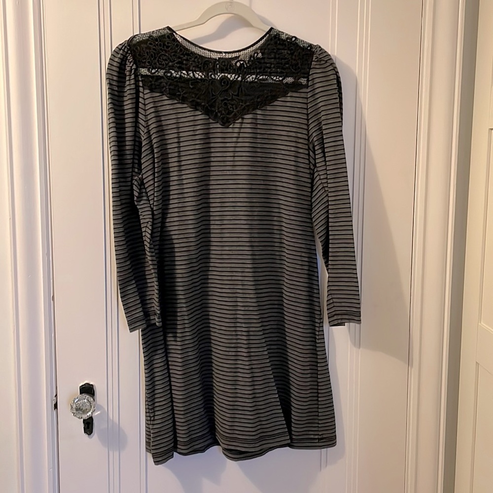 LOFT striped lace swing dress, long sleeve